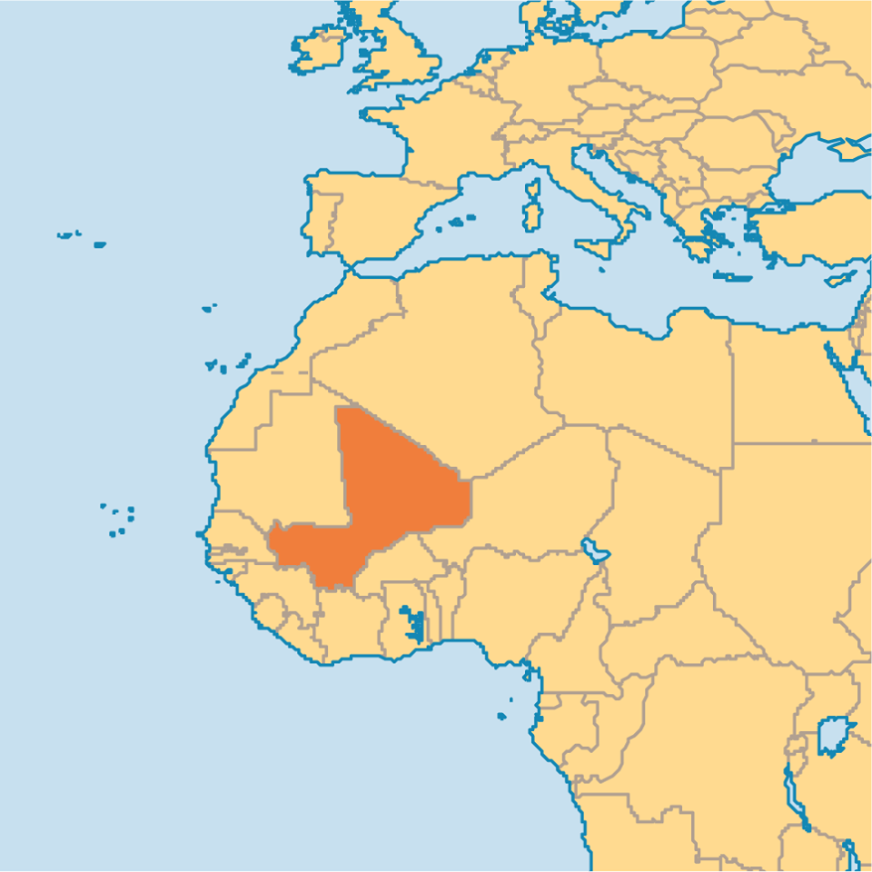 Malis location in Africa.