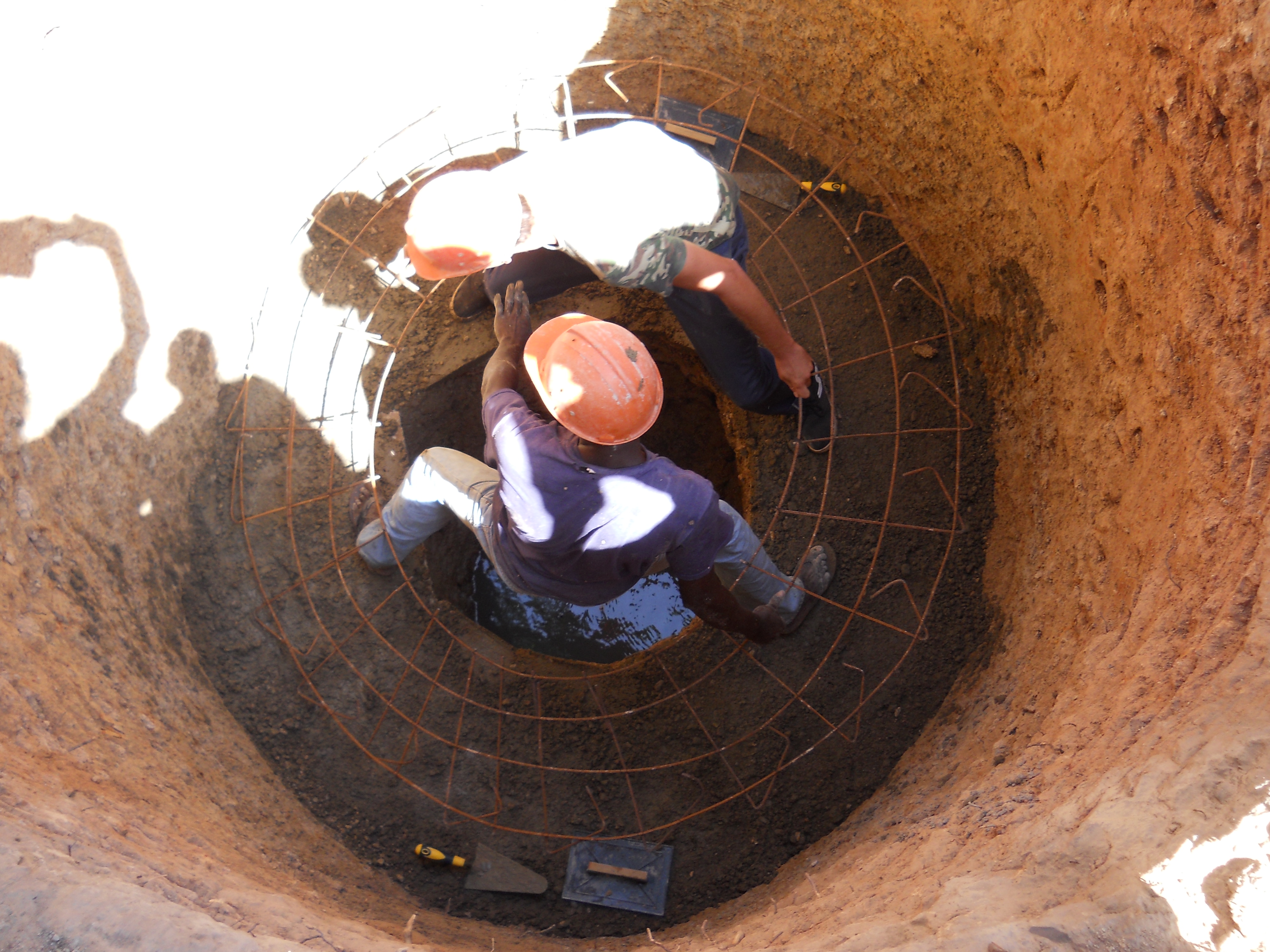 Placing the rebar cage in the base