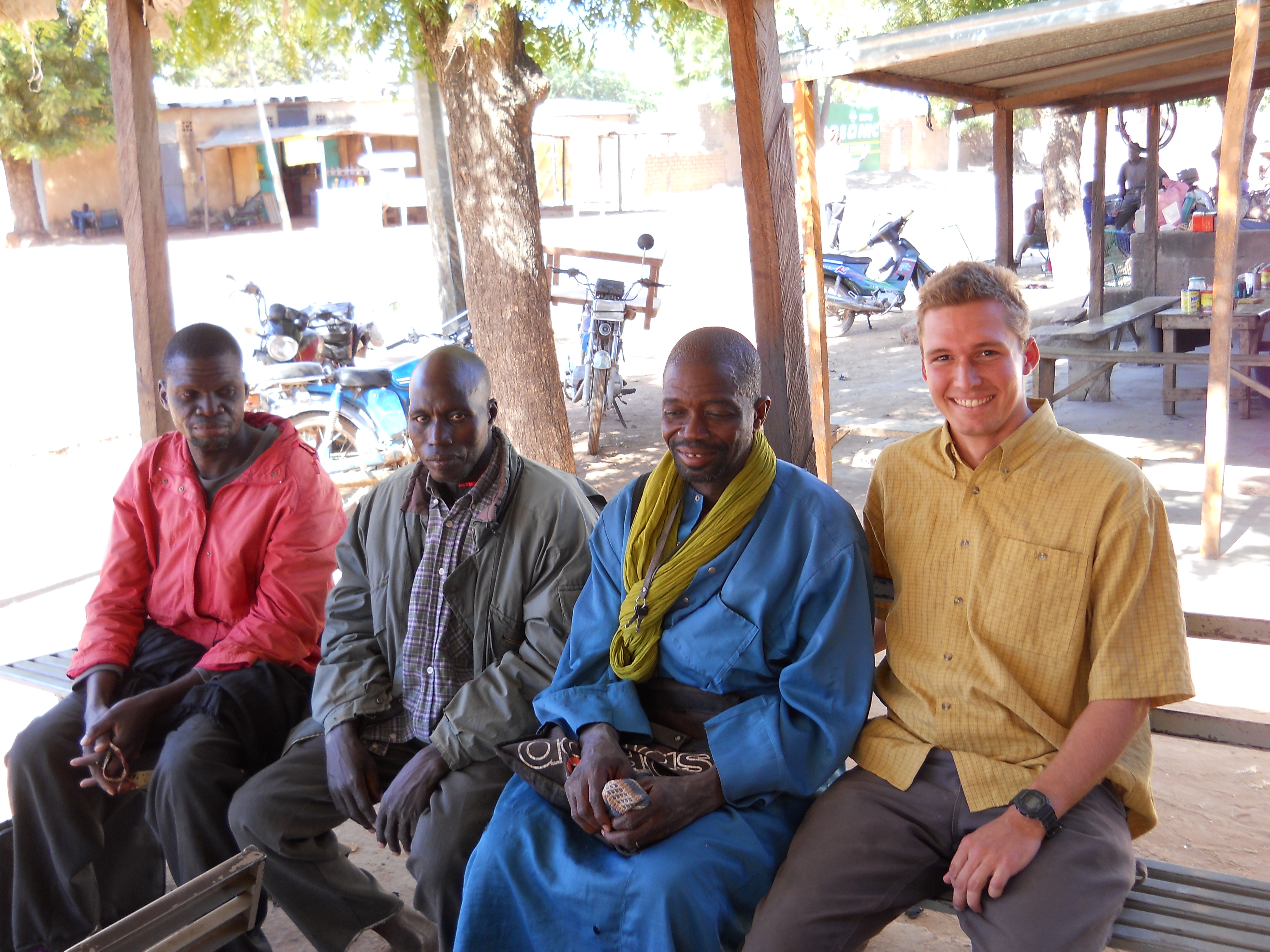 My seeing-off party. From left to right: Tidian, Siaka, Siaka, and me (Soloman). I would not have gotten anywhere without these guys.