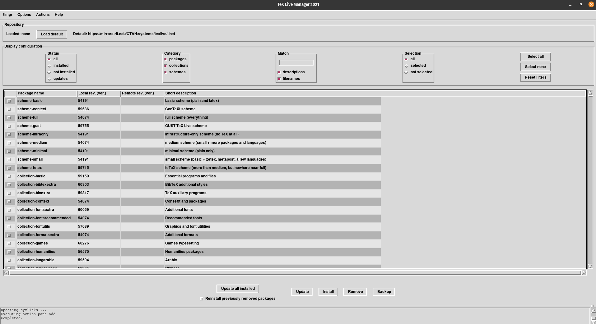 GUI installation of tlmgr